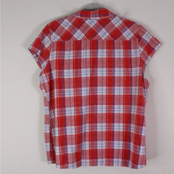 Bit & Bridle Western Plaid Button-Up Shirt – Red Blue White – Size Large - Picture 7 of 7